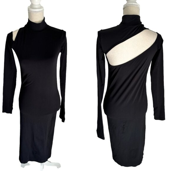 Helmut Lang Black Bodycon Long Sleeve Cutout Dress Size M/L - Picture 1 of 9